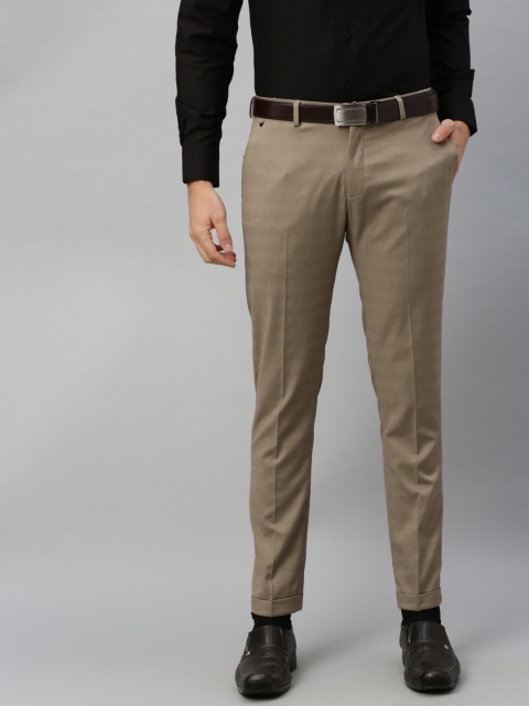 

Blackberrys Men Beige Narrow Regular Fit Self Striped Formal Trousers