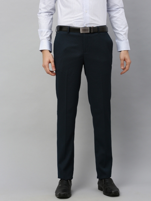 

Blackberrys Men Navy Blue Slim Fit Self Design Formal Trousers