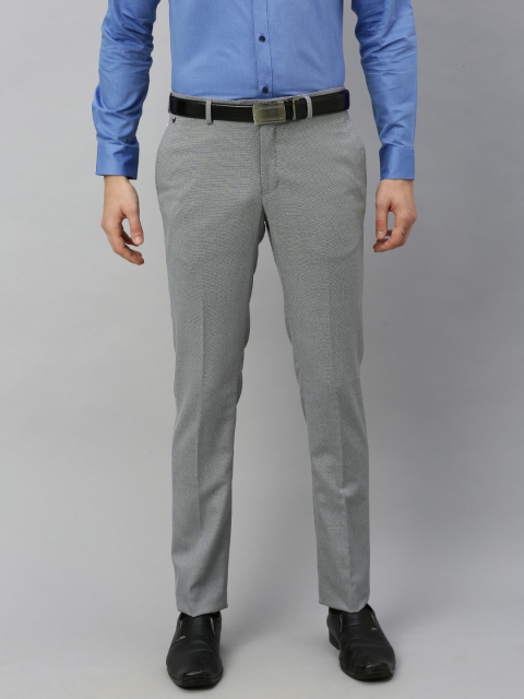 

Blackberrys Men Grey & Green Slim Fit Self Design Formal Trousers