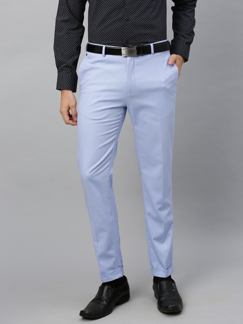 

Blackberrys Men Blue Straight Fit Self Design Formal Trousers