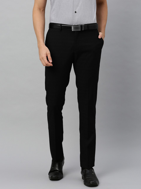 

Blackberrys Men Black Tapered Fit Self Design Formal Trousers