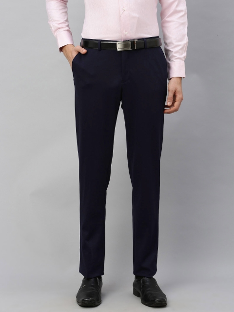 

Blackberrys Men Navy Blue Tapered Fit Solid Regular Trousers