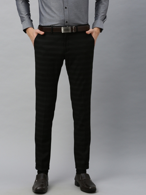 

Blackberrys Men Black Skinny Fit Striped Formal Trousers