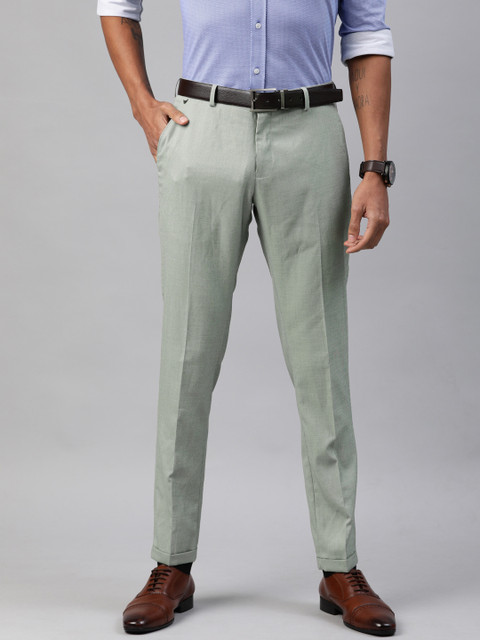 

Blackberrys Men Olive Green Narrow Regular Fit Solid Regular Trousers