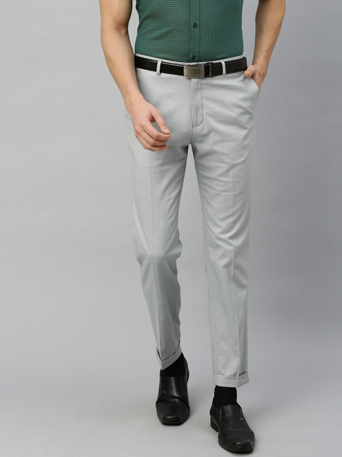 

Blackberrys Men Grey & Black Narrow Regular Fit Self Design Formal Trousers