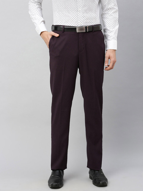 

Blackberrys Men Burgundy Regular Fit Self Design Formal Trousers