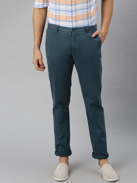 

Blackberrys Men Teal Blue Nadal Slim Fit Self Design Regular Trousers