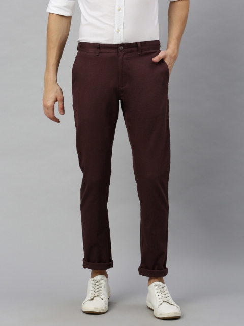 

Blackberrys Men Burgundy Tapered Fit Solid Regular Trousers