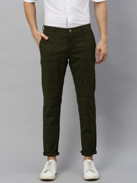 

Blackberrys Men Olive Green Regular Fit Checked Regular Trousers
