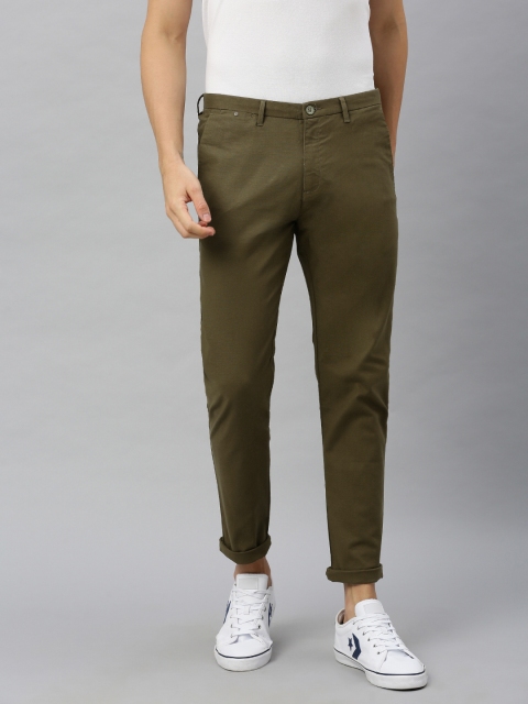 

Blackberrys Men Olive Green Rafa Super Slim Fit Solid Regular Trousers