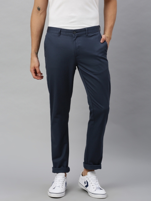 

Blackberrys Men Navy Blue Tapered Fit Solid Regular Trousers