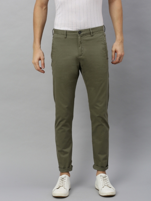 

Blackberrys Men Olive Green Rafa Super Slim Fit Self Design Regular Trousers