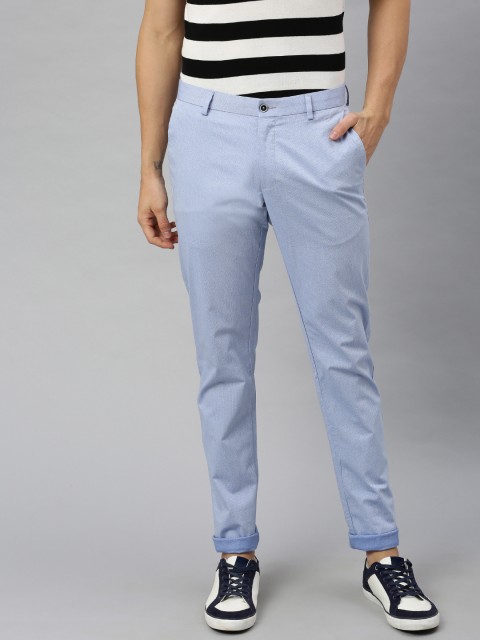 

Blackberrys Men Blue Checked Narrow Tailored Fit Trousers