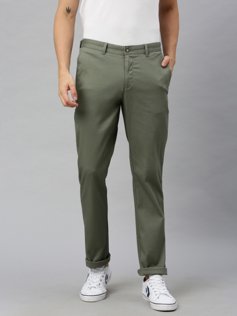 

Blackberrys Men Olive Green Smart Regular Fit Self Design Regular Trousers