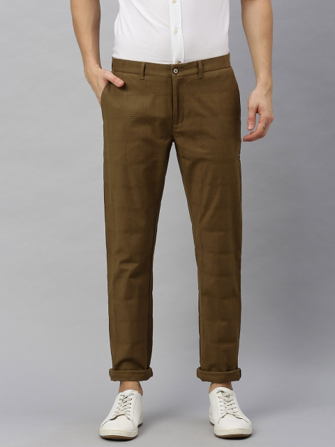 

Blackberrys Men Khaki Tapered Fit Checked Regular Trousers