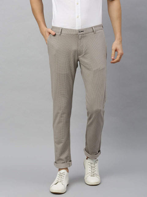 

Blackberrys Men Beige Slim Fit Self Design Regular Trousers