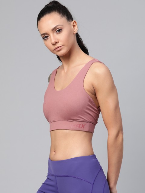 

HRX by Hrithik Roshan Old Rose Solid Rapid-Dry Yoga Sports Bra, Pink