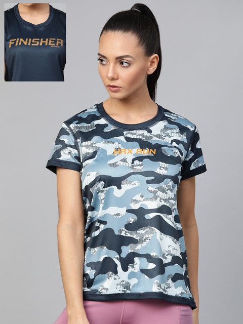 

HRX by Hrithik Roshan Women Anthtacite Reversible, Camo Rapid-Dry N9 Antimicrobial technology Running Tshirts, Blue