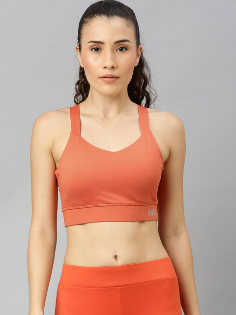 

HRX by Hrithik Roshan Koi Solid Medium Support Rapid-Dry Running Sports Bra, Coral