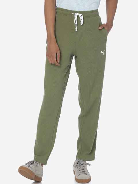 

Puma Men Olive Green Self-Design Straight-Fit Waffle Track Pants