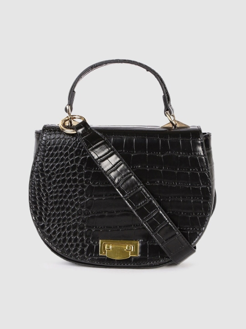 

FOREVER 21 Black Croc Textured Satchel