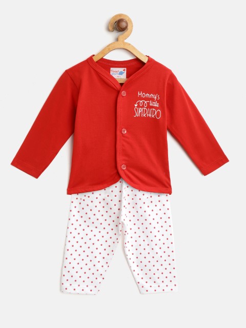 

Toonyport Boys Red & White Solid Jhabla with Trousers
