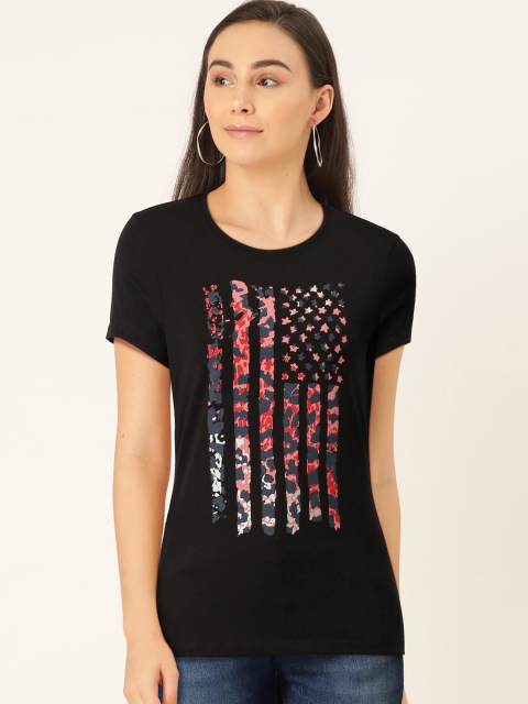 

Jockey Women Black & Pink Printed Round Neck T-shirt