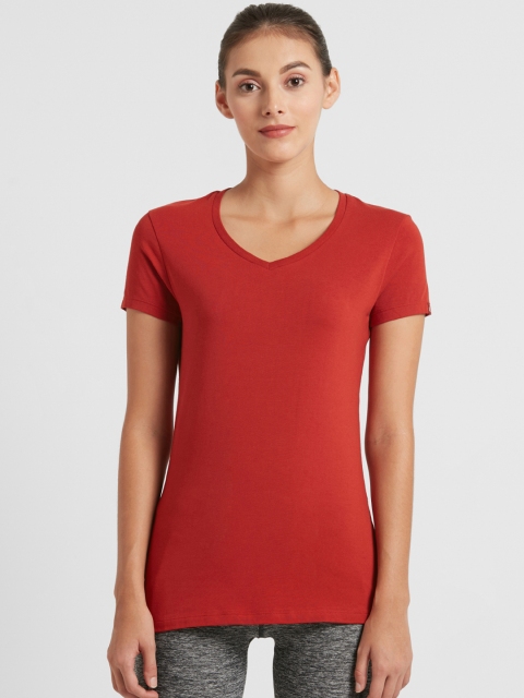 

Jockey Women Rust Red Relaxed Fit Solid V-Neck T-shirt