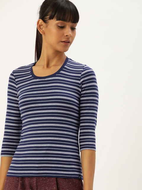 

Jockey Women Navy Blue & White Modern Fit Striped Scoop Neck T-shirt