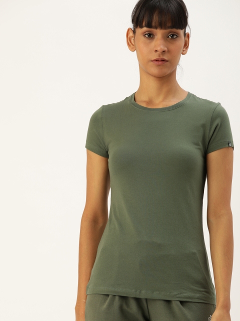 

Jockey Women Olive Green Solid Round Neck T-shirt