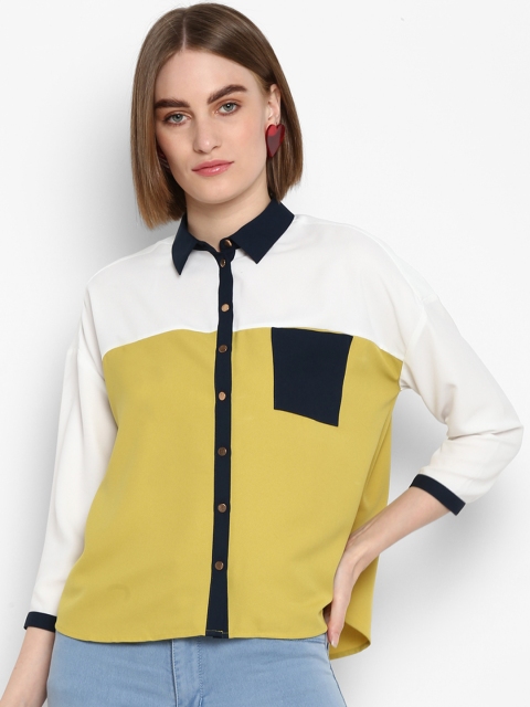 

Mode by Red Tape Women Yellow & White Boxy Colourblocked Casual Shirt