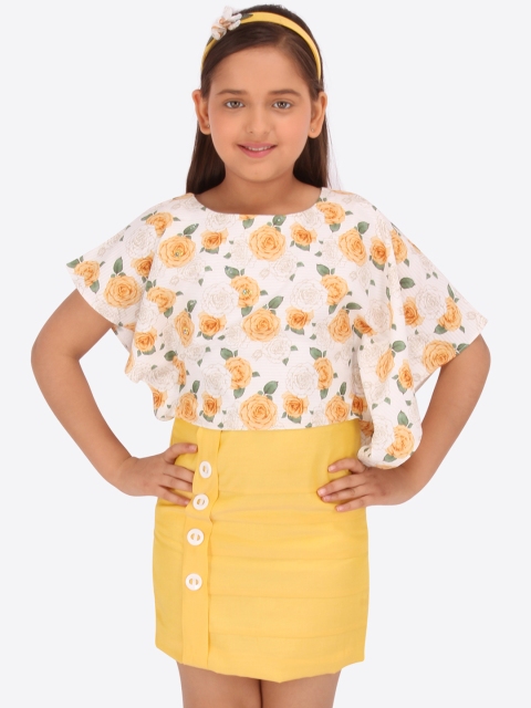 

CUTECUMBER Girls Yellow & White Floral Printed Sheath Dress