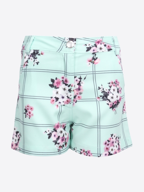 

CUTECUMBER Girls Green & Pink Floral Printed Regular Fit Shorts