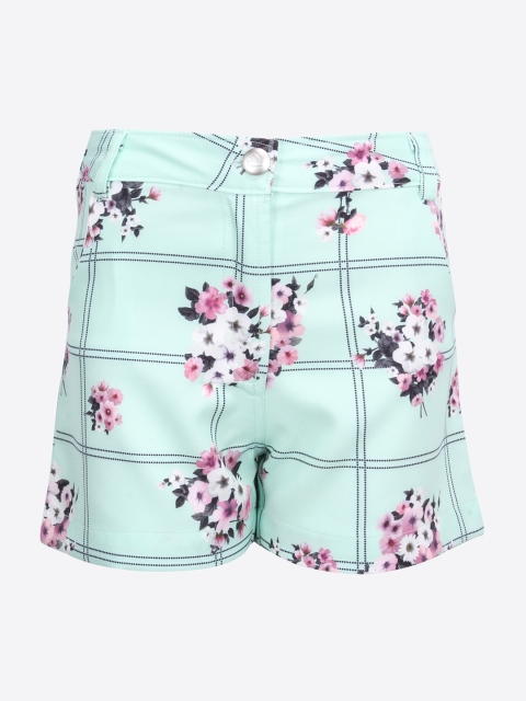 

CUTECUMBER Girls Sea Green Printed Regular Fit Regular Shorts