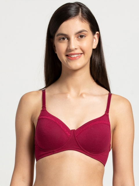 

Jockey Red Solid Non-Wired Lace Detailed Lightly Padded T-shirt Bra FE25-0105