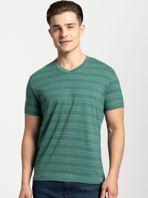 

Jockey Men Green Striped V-Neck Pure Cotton T-shirt