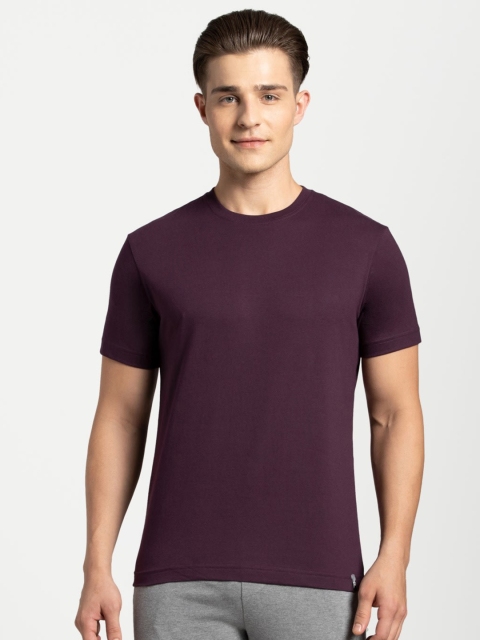 

Jockey Men Aubergine Solid Round Neck Comfort Fit Sports T-shirt, Purple