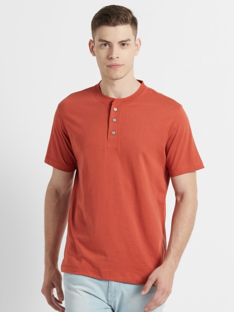 

Jockey Men Rust Orange Modern Fit Solid Henley Neck T-shirt
