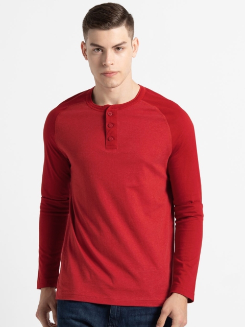 

Jockey Men Red Solid Henley Neck Tshirt