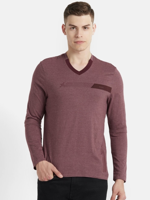 

Jockey Men Burgundy Solid V-Neck T-shirt with Print Detail