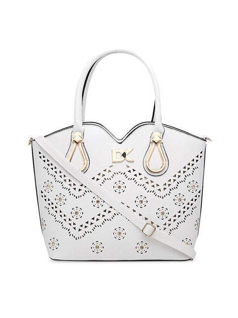 

Diana Korr White Embellished Handheld Bag With Cut Work Detail