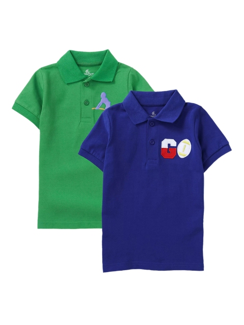 

KiddoPanti Boys Pack Of 2 Blue & Green Solid Polo Collar T-shirt