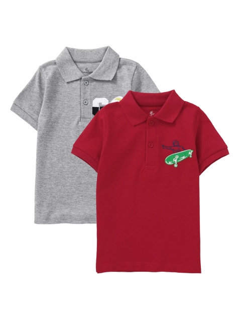 

KiddoPanti Boys Pack Of 2 Printed Polo Collar T-shirts, Red