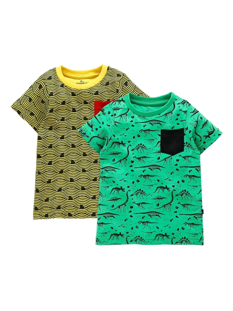 

KiddoPanti Boys Pack of 2 Printed Round Neck T-shirt, Yellow