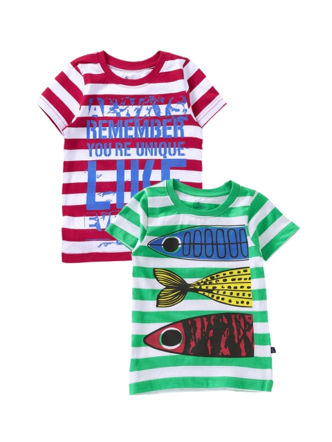 

KiddoPanti Boys Pack of 2 Printed Round Neck T-shirts, Red