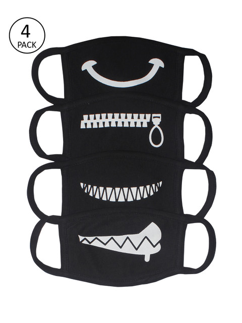 

Nino Bambino Kids Pack of 4 Printed 2-Ply Organic Cotton Outdoor Masks, Black