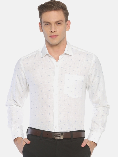 

Linen Club Men White Regular Fit Printed Sustainable Formal Linen Shirt