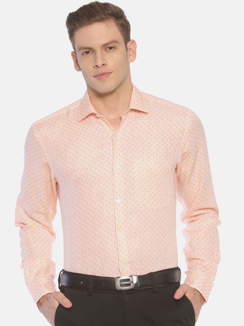 

Linen Club Men Peach-Coloured Regular Fit Printed Formal Shirt