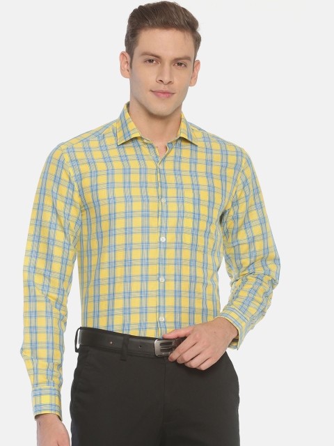 

Linen Club Men Yellow & Green Regular Fit Checked Formal Shirt