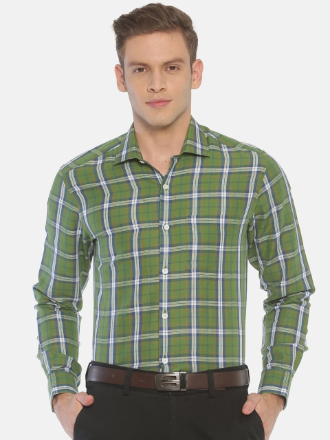 

Linen Club Men Green & Blue Checked Formal Linen Shirt